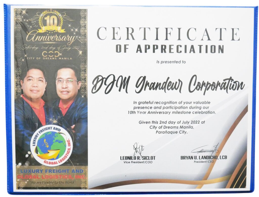 cert of appreciation